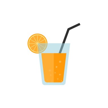 Bir bardak portakal suyu ikonu. Portakal suyu düz tasarım. Vektör illüstrasyonu