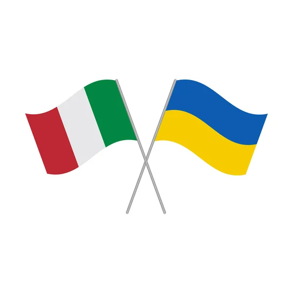 Ukraine Italy Crossed Flags Isolated White Background Vector Illustration — Vettoriale Stock