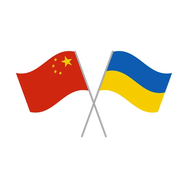 Kina Och Ukraina Flaggor Isolerade Vit Bakgrund — Stock vektor