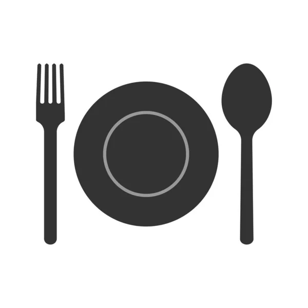 Cutlery Icon Plate Spoon Fork White Background — Stockvektor