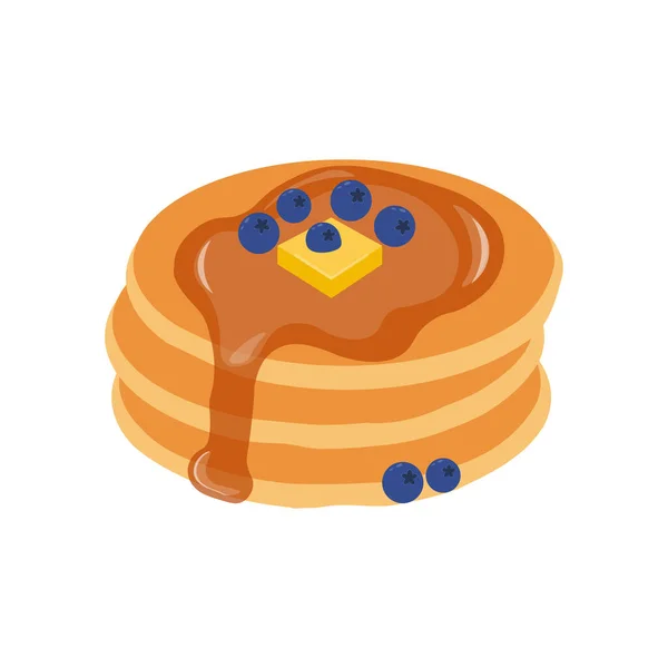 Pancakes Syrup Piece Butter Blueberries Isolated White Vector Illustration — Wektor stockowy
