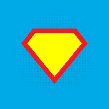 Süper kahraman vektör simgesi mavi arkaplanda izole edildi. Süpermen logo şablonu