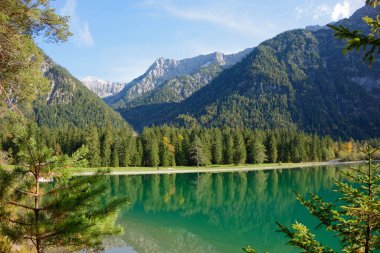 Dağların ve ormanların olduğu bir çevrede Alp Gölü