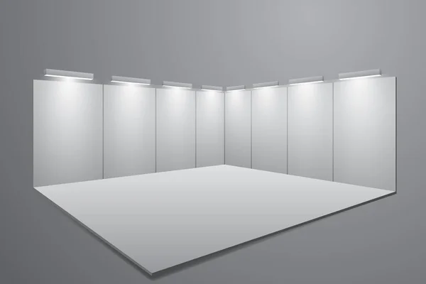 Векторна Ілюстрація Тривимірної Виставкової Кімнати Шаблон Виставкової Підставки Звичайному Фоні — стоковий вектор