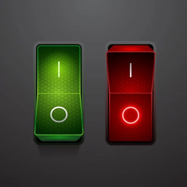 Green Red Switch Buttons Vector Illustration Toggle Switch Buttons Glowing — Stock Vector