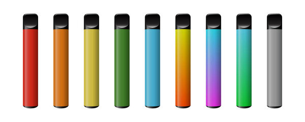 Vector illustration of electronic cigarette, different colours of a vape mods