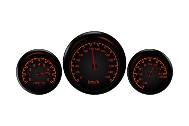 Aracın gösterge panelinin vektör illüstrasyonu, düz arkaplan üzerindeki kontrol paneli