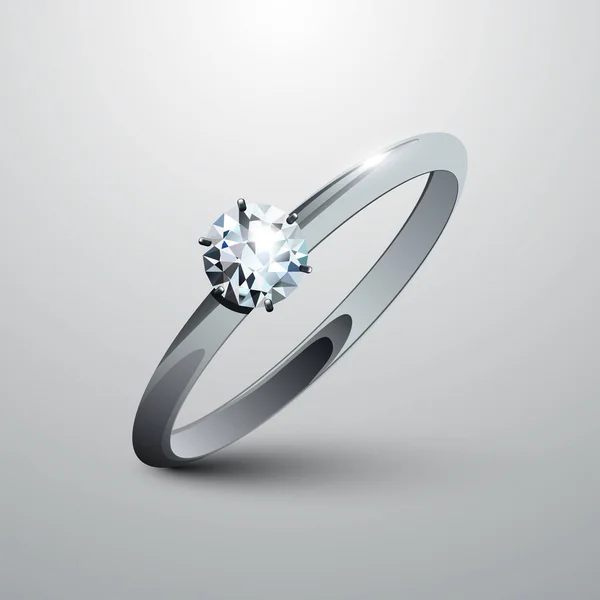 White Gold Wedding Ring Diamond Silver Ring Gem Plain Background — Stockový vektor