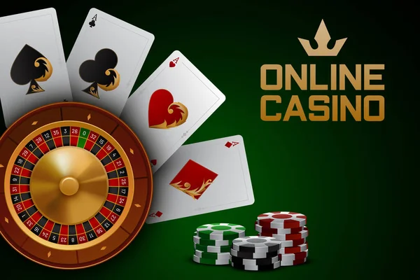 Online Casino Web Banner Roulette Chips Four Aces Abstract Background — Wektor stockowy