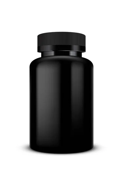 Vector Illustration Black Plastic Bottle Pills Package Template Plain Background — Stok Vektör