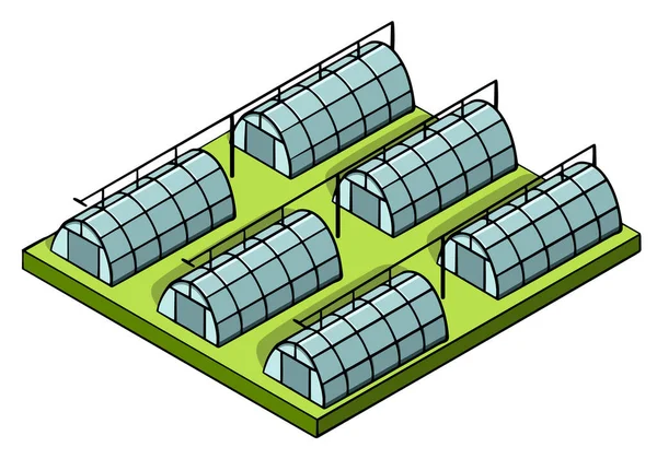 Ισομετρική Γεωργική Σύνθεση Αγροτικά Κτίρια Θερμοκήπια Απομονωμένη Διανυσματική Απεικόνιση — Φωτογραφία Αρχείου