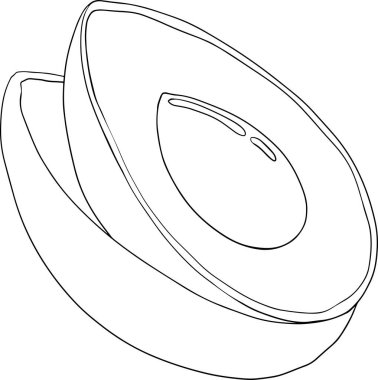 Avokado simgeleri. Tam meyve ya da sebze, yarısı, dilimler, büyük bir tohumla. Sağlıklı bir diyet için yiyecek. Vektör renklendirme sayfaları.