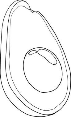 Avokado simgeleri. Tam meyve ya da sebze, yarısı, dilimler, büyük bir tohumla. Sağlıklı bir diyet için yiyecek. Vektör renklendirme sayfaları.