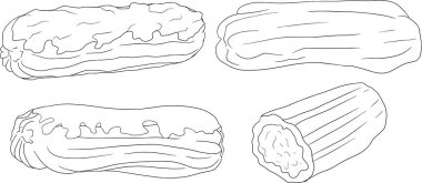Lezzetli tatlılar ve tatlılar. Popüler geleneksel tatlıların el çizimi sayfaları.