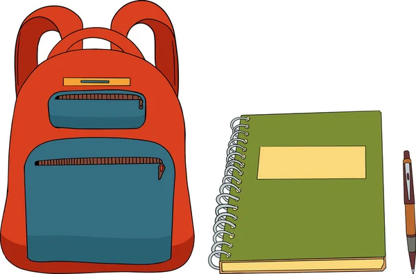 Notebook Pens Backpack Vector Illustration Back School Vector Illustration — Stockový vektor