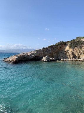 View of Mirabello bay, Crete, Greece. Turquoise waters of mediterranean sea with cliffs. High quality photo