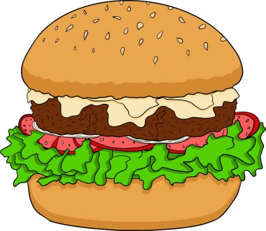 Fast food. Düz sokak yiyeceklerinin renkli çizimi. Vektör illüstrasyonu