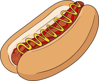 Fast food. Düz sokak yiyeceklerinin renkli çizimi. Vektör illüstrasyonu