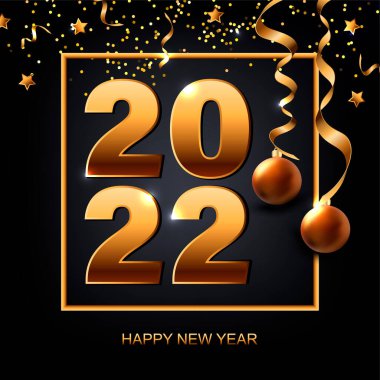 Siyah arka planda altın konfeti olan yeni yıl kartın kutlu olsun. Vektör illüstrasyonu