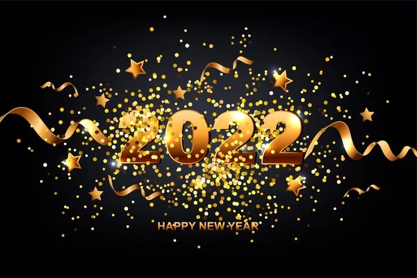 2022年 金发碧眼 背景为黑色 新年快乐卡的设计 矢量说明 — 图库矢量图片