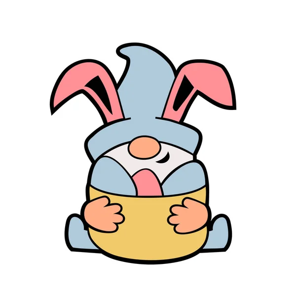 Gnome Avec Des Oreilles Lapin Des Œufs Est Sur Fond — Image vectorielle