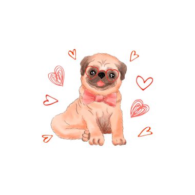  Pug with ve kalp. Görüntü.