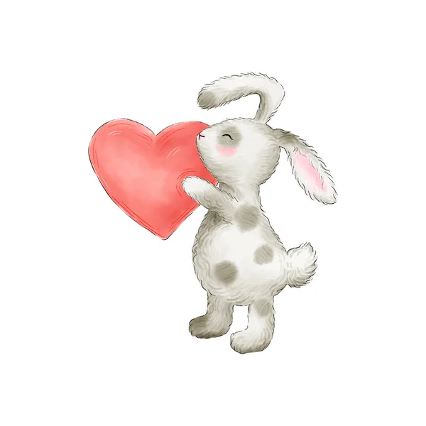 Rabbit Bunny Red Heart Illustration — Zdjęcie stockowe