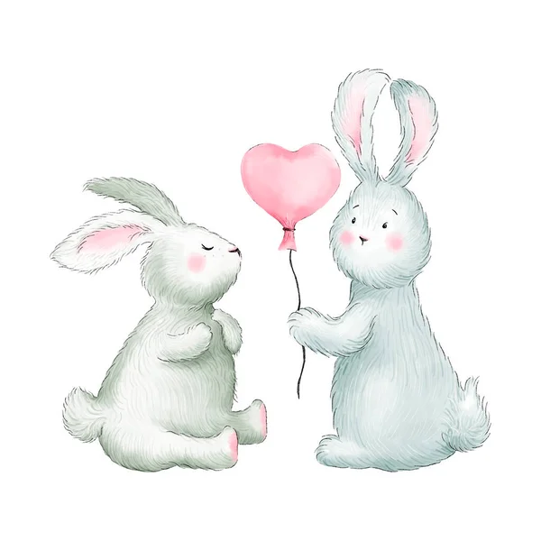 Два Кролика Кролики Повітряною Кулею Серця Люблю Тебе Люблю Маму — стокове фото
