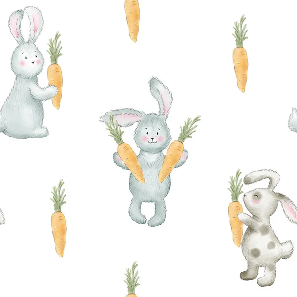 手描きのウサギとニンジンとシームレスなパターン イラスト — ストック写真