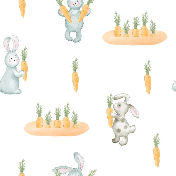 手描きのウサギとニンジンとシームレスなパターン イラスト — ストック写真