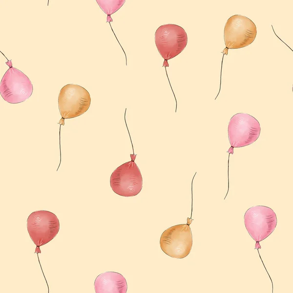 Modello Senza Cuciture Con Palloncini Rossi Rosa Gialli Illustrazione — Foto Stock