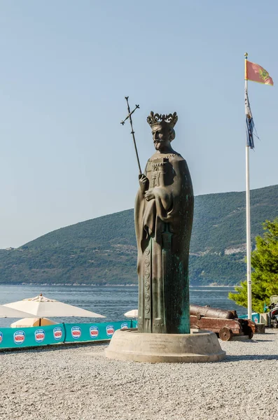 Herceg Novi Montenegro Agosto 2021 Monumento Bronce Fundador Ciudad Tvrtko — Foto de Stock