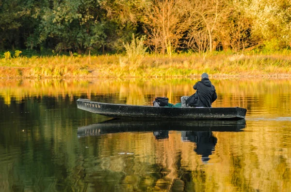 Begec Serbia October 2021 Sport Fisherman Boat Artificial Lake Novi — Stock Photo, Image