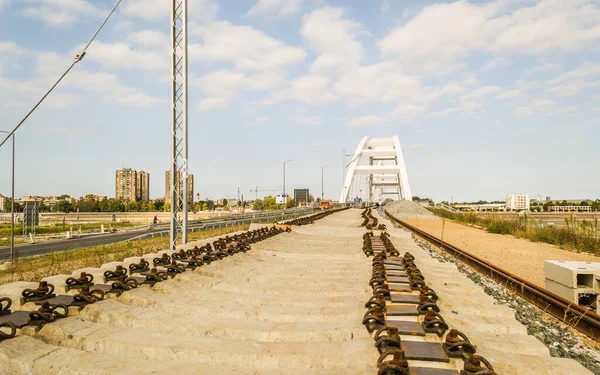 Perspectiva Construir Nuevo Puente Zezelj Visto Desde Lado Petrovaradin Del — Foto de Stock
