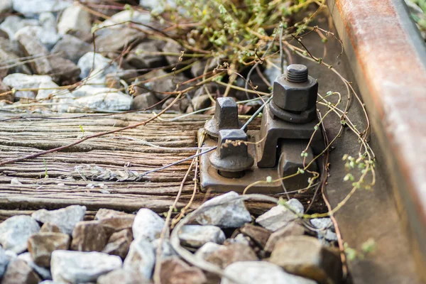 Old Rusty Screws Wooden Railway Sleepers — Stock Photo, Image