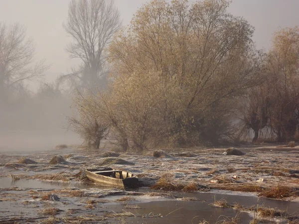 Novi Sad Serbien December 2013 Solnedgång Över Donaus Biflod Nära — Stockfoto