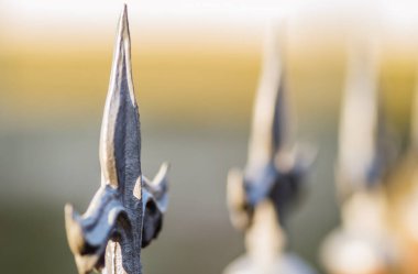 Özel mülkü çevreleyen çelik işlemeli demir çitler..