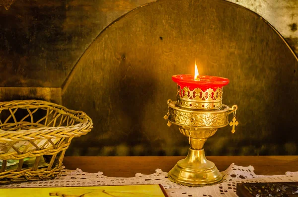 Wax Candle Set Fire Serbian Orthodox Church Sremska Kamenica — Foto Stock