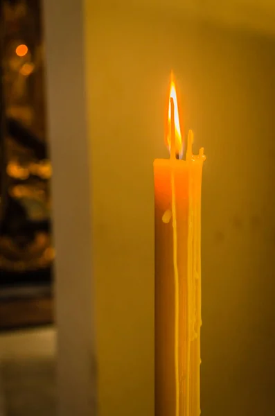 Wax Candle Set Fire Serbian Orthodox Church Sremska Kamenica — Foto Stock