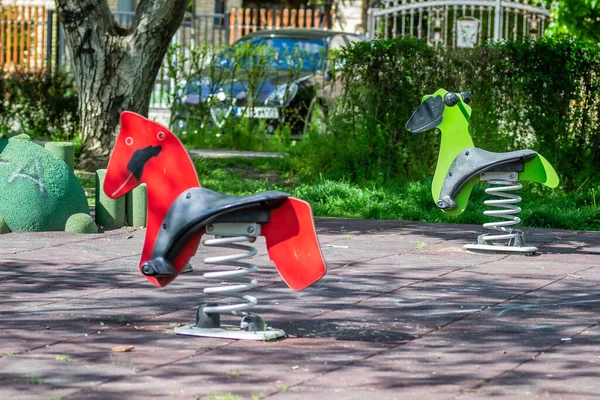 Colorful Playground Equipment Variety Toys Including Slide Games Play Sunny — Photo