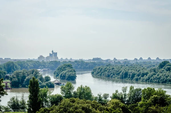 Belgrade, Serbia - July 29, 2014: The Old Fortress on Kalemegdan in the capital of Serbia, Belgrade. A panoramic view of the confluence of the Sava River and the Danube River.