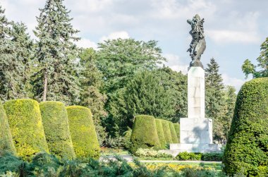 Belgrade, Serbia - July 29, 2014: The Old Fortress on Kalemegdan in the capital of Serbia, Belgrade. Monument of Gratitude to France in front of Kalemegdan fortress.
