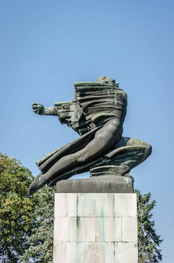 Belgrad, Sırbistan - 29 Temmuz 2014: Sırbistan 'ın başkenti Belgrad' daki Kalemegdan Eski Kalesi. Kalemegdan kalesinin önünde Fransa 'ya şükran anıtı.