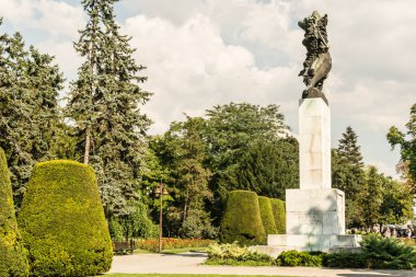 Belgrad, Sırbistan - 29 Temmuz 2014: Sırbistan 'ın başkenti Belgrad' daki Kalemegdan Eski Kalesi. Kalemegdan kalesinin önünde Fransa 'ya şükran anıtı.