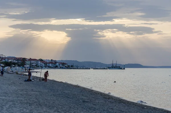 Sunset Small Tourist Town Pefkochori Greece Late Afternoon — Stock fotografie