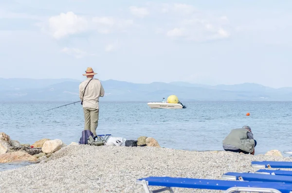 Pefkochori Řecko Května 2016 Rybáři Provozující Rekreační Rybolov Březích Řeckého — Stock fotografie