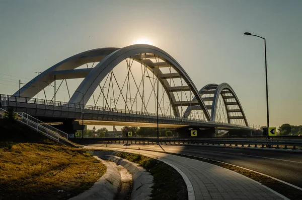 Novi Sad, Serbia. July - 25. 2022. Zezelj bridge on river Danube in Novi Sad from the Petrovaradin side. View of the Zezelje Bridge on the Danube in Novi Sad from the Petrovaradin side in the summer and in the afternoon.