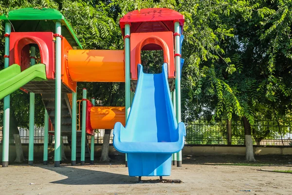 A big colorful children playground equipment. Children\'s playground in the town of Srbobran in Vojvodina.