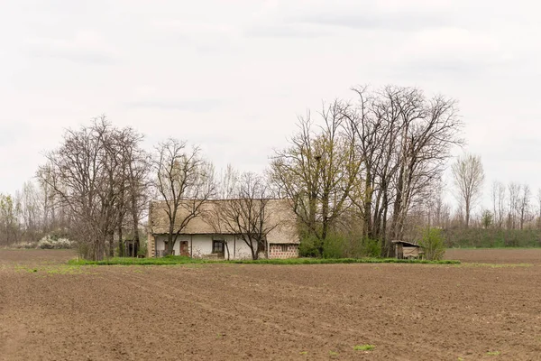 Arable land and winter crops in Serbia on on the background of the homestead