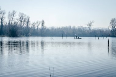 Panoramic view of the Danube river delta in winter.